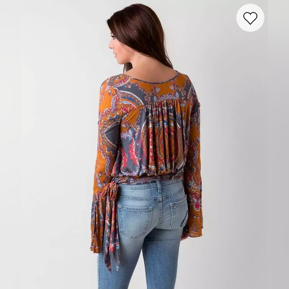 ❤️ FREE PEOPLE FIONA BELL SLEEVE SURPLICE TOP, MEDIUM - Picture 4 of 15